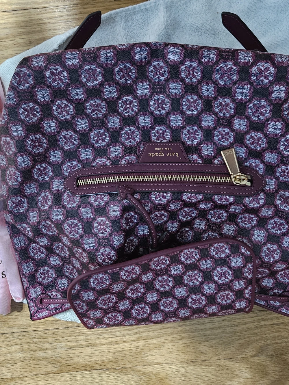 kate spade Plum Jacquard Floral Geometric Tote with Gold Hardware